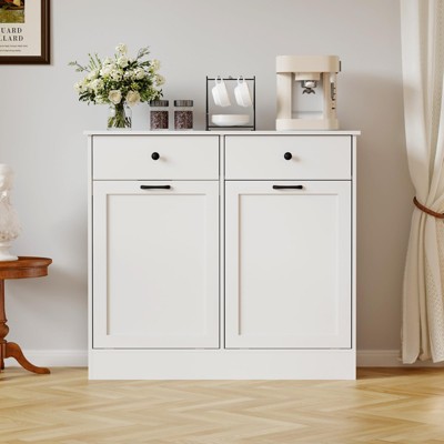 Double Tilt Out Trash Cabinet, Wooden Kitchen Trash, with Deodorising Function, for Farmhouse, Pantry, Laundry Room