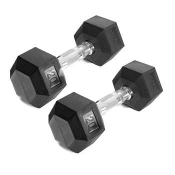 TRX Training Hex Rubber Dumbbells, Hand Weights for Men and Women, Rubber Exercise and Fitness Dumbbells for Home and Gym, 20 lbs , 1 Pair