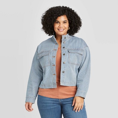 women's plus size long denim jacket