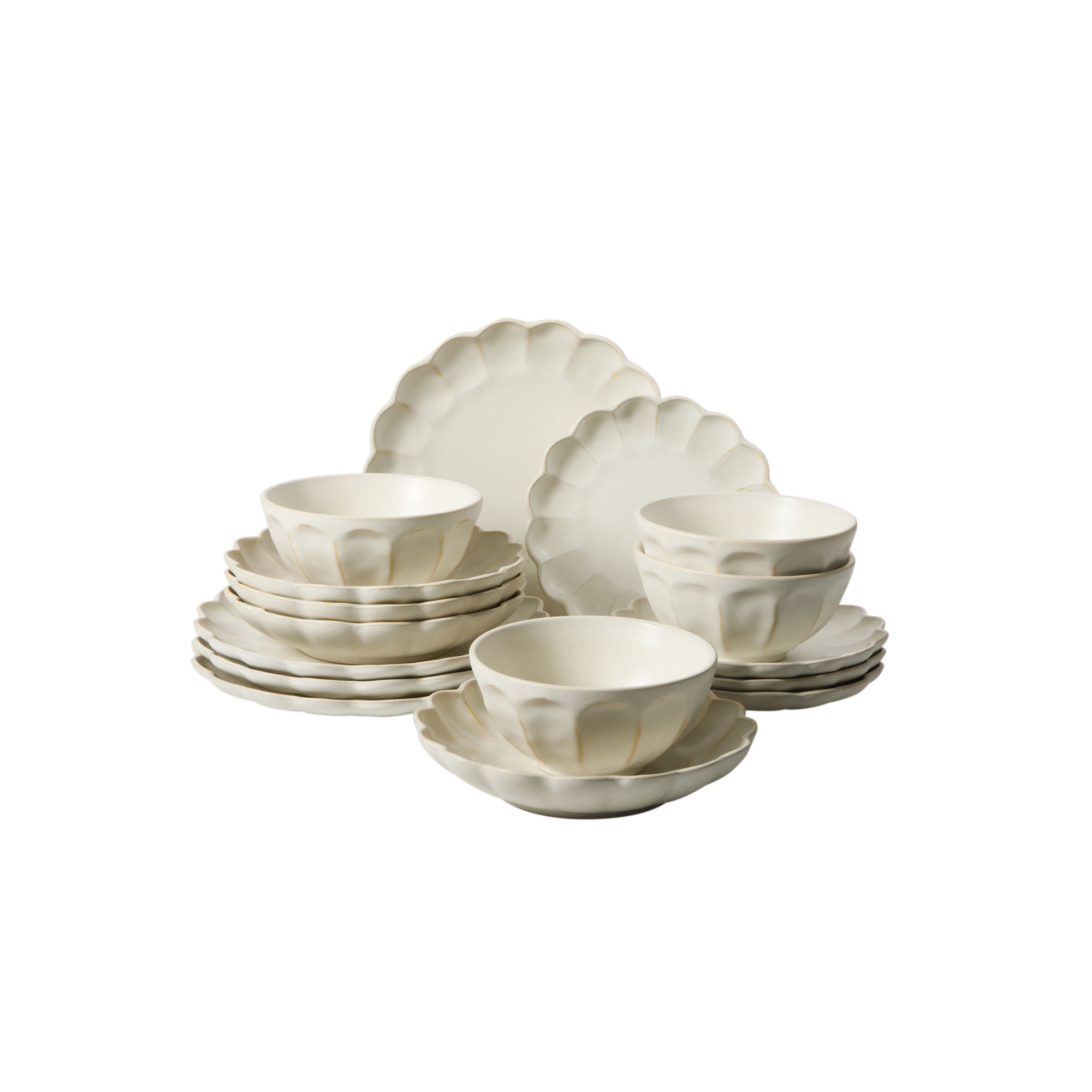 Bloomhouse - 2 Time Oprah's Favorite Things - Bloom Dinnerware Set - Scallop Embossed 16 Piece (Service for 4) Plates and Bowls Set - Jasmine White