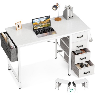 ODK 32-Inch Small Computer Desk with 4 Fabric Drawers, Storage, Side Hook and Cloth Bag