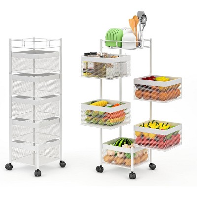 Garvee 5 Tier Rolling Utility Cart, Storage Cart On Wheels, Rolling Cart Storage-for Vegetable Fruit Snack Makeup for Kitchen Bathroom Pantry
