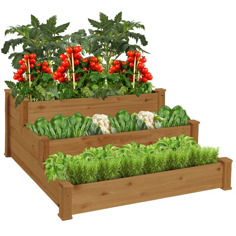 Best Choice Products 3-Tier Fir Wood Raised Garden Bed Planter for Plants, Vegetables, Outdoor Gardening, 1 of 9