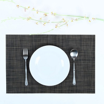 PiccoCasa Woven Heat Resistant Anti-slip Square PVC Placemat 18" x 12" Pure Black 6 Pcs