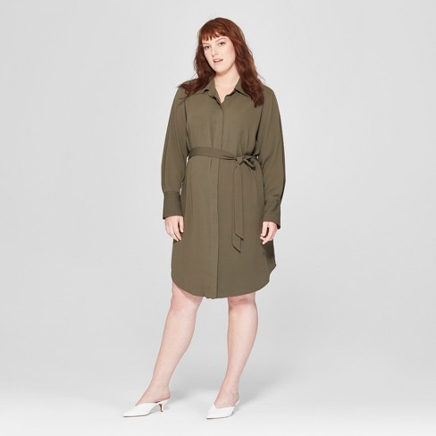 Women s Plus Size Long Sleeve Collared Shirt  Dress  