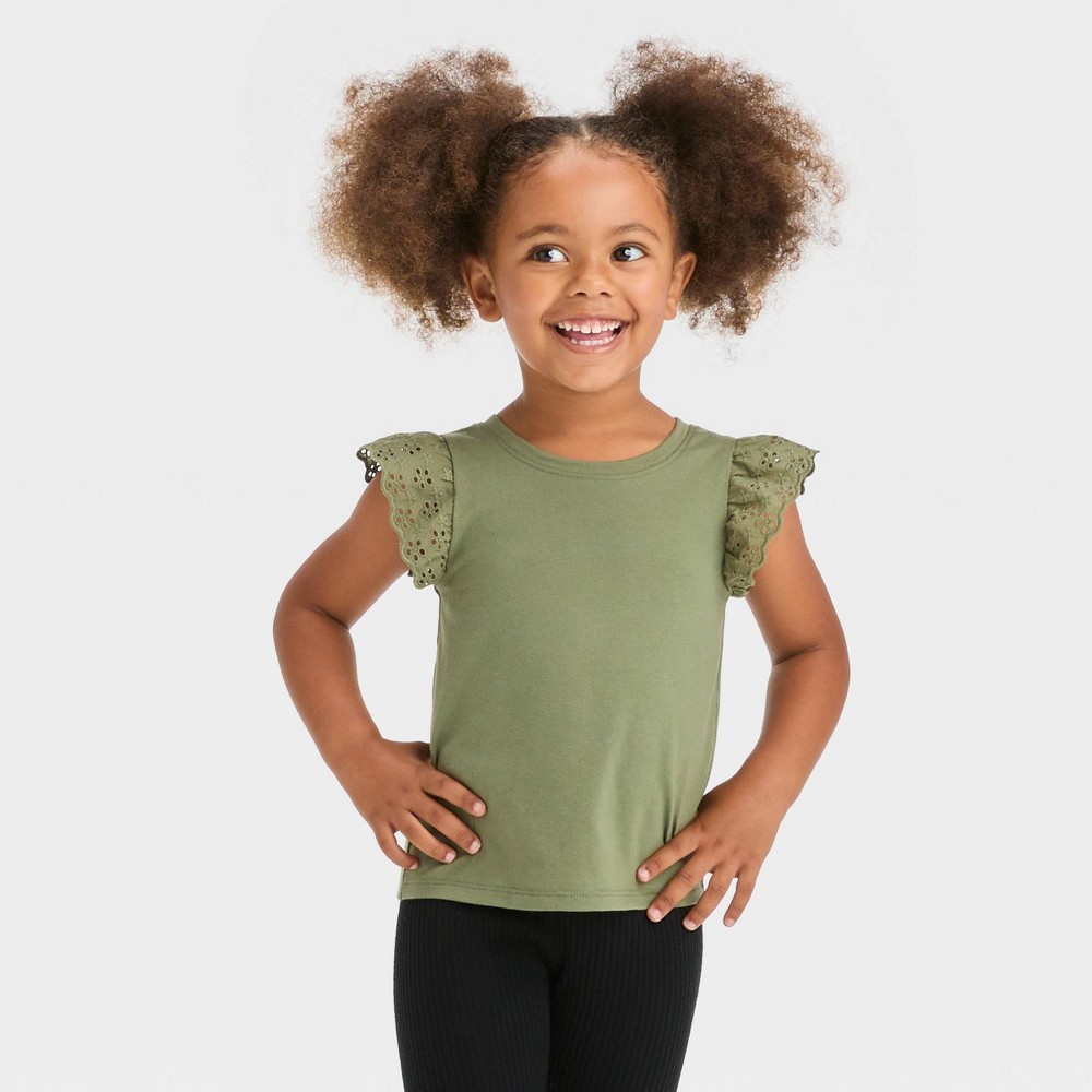 (( Case of 18 shirt) Toddler Girls' Short Sleeve T-Shirt - Cat & Jack™ Olive Green differs size 2T3T4T5T12M 