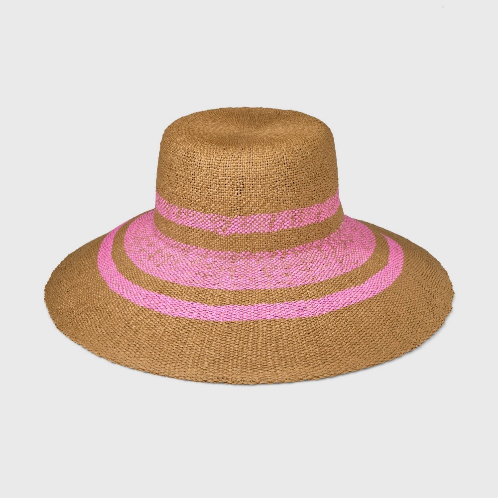 Striped Floppy Down Brim Floppy Hat - A New Day™ Natural/Pink S/M