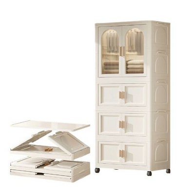 NicBex Multi-Functional Folding Dresser with Wheels, Layered Storage Cabinet for Bedroom & Closet, 25.59" Side Wide Folding Wardrobe