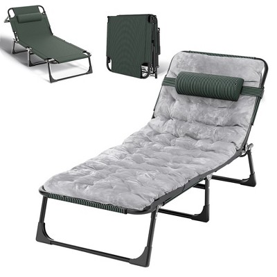 SUGIFT Folding Camping Cot Bed W/Mat, Adjustable 4 Position Heavy Duty Outdoor Lounge Chair for Camping, Pool, Beach, Patio