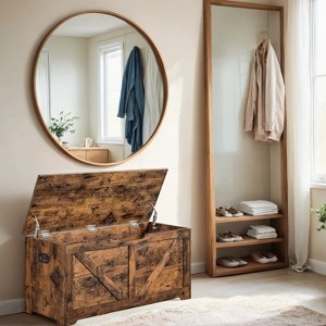 Farmhouse Style Storage Chest and Bench with Safety Hinges - Versatile Storage Solution for Entryway, Bedroom, and Living Room - 1 of 4