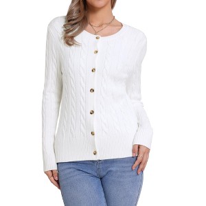 INSPIRE CHIC Women's Crew Neck Button Down Long Sleeve Casual Knit Cardigan Sweater - 1 of 4