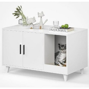 Gulches Hidden Cat Litter Box Enclosure Furniture with Scratching Mat, White - 1 of 1