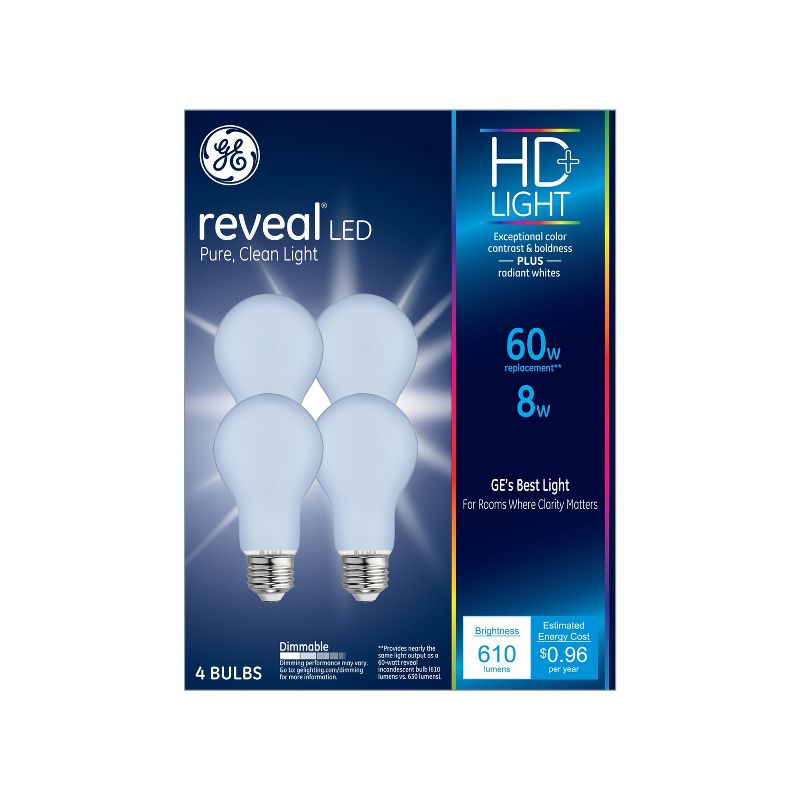 GE 4pk 8W 60W Equivalent Reveal LED HD+ Light Bulbs, 3 of 9