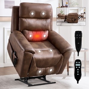 KWPZQEB Dual Motor Infinite Position Recliner Chair, Single Sofa with 8-Point Vibration Massage & Lumbar Heating, Wide Reclining Sofa for Living Room - 1 of 4