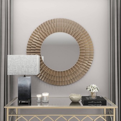 Rustic Sunburst Round Wall Mirror in Silver and Gold Leather