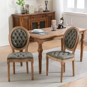 Kumasinova Set of 2 French Upholstered Dining Chairs, PU Leather Kitchen Chairs with Hand-Pulled Buckles, High Back Dining Room Chair,Solid Wood Frame - 1 of 4