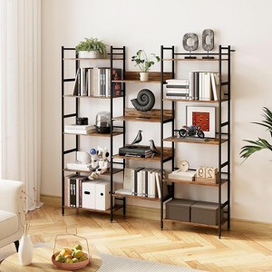 5 Tier Bookcase - Rustic Industrial Bookshelf with 14 Display Shelves, Large Open Storage Shelf for Living Room, Bedroom, Office & Study - 1 of 4