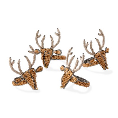 tag Reindeer Wood Beaded Napkin Ring Set of 4 3.25L x 2.25H x 2.25H inches
