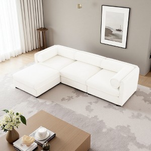 109" Chenille L-Shaped Modular Sectional Sofa with Cylindrical Cushions & Storage Seat - 1 of 4