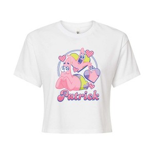 Women's Spongebob Squarepants Cute Patrick Cropped Graphic T-Shirt - White - Large - 1 of 4