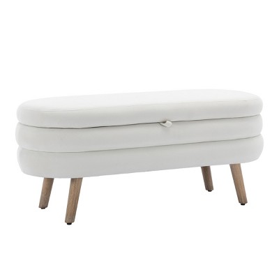 GlasFlength Ottomans and Benches Storage Ottoman Bench Upholstered Tufted Bench Bed Bench Ottomans for Room, White, 16.93"*44.88"*18.7"