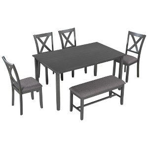 Maliang 6-Piece Kitchen Dining Table Set, Wooden Rectangular Dining Table, 4 Fabric Chairs and 1 Bench - 1 of 4