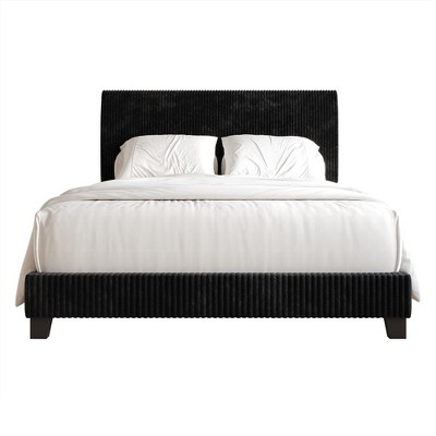 Black Velvet Upholstered Queen Bed with Storage Drawers