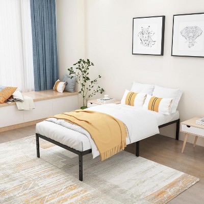 Heavy Duty Metal Platform Twin Bed Frame 74.6"L x 37.5"W x 18"H 2000lbs Capacity Underbed Storage Easy Assembly Black Finish No Box Spring Required