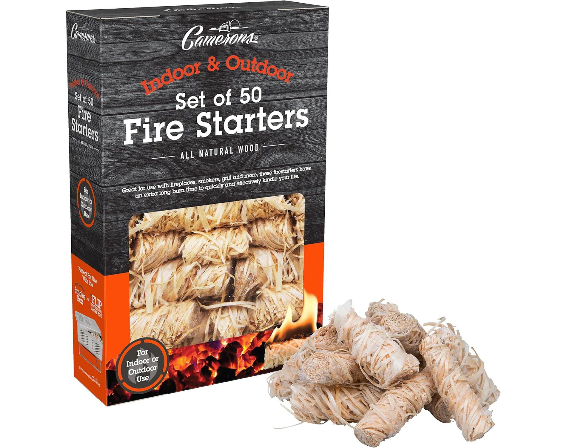 Cameron's All Natural Fire Starters (50 Pk) Unique Design Lights Quick & Easily with No Flare Up-Indoor Outdoor Use for Barbecue Charcoal Grill & More
