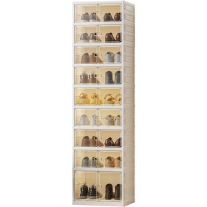 6/9-Tier Foldable Shoe Rack Organizer – Stackable Storage Cabinet with Magnetic Clear Doors, Portable for Closet, Entryway & Living Room - 1 of 4
