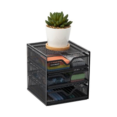 Black Metal Mesh 3-Drawer Desktop Organizer
