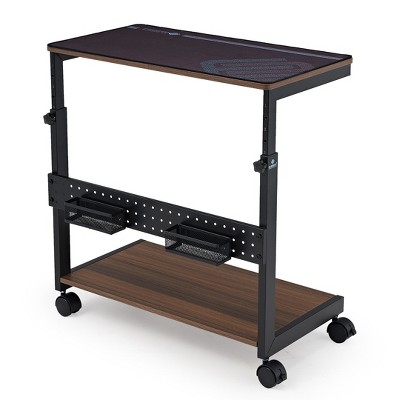 Walnut and Black Height Adjustable Mobile CPU Cart with Mouse Pad