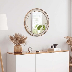 TUYOHW Round Wall Mirror with Whitewash Edge,Farmhouse Decorative Mirror with MDF Frame for Bathroom Vanity,Living Room,Entryway,Natural - 1 of 4