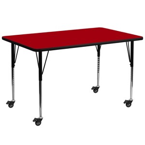 Flash Furniture Mobile 30''W x 72''L Rectangular Red Thermal Laminate Activity Table - Standard Height Adjustable Legs - 1 of 2