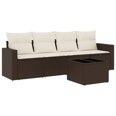 vidaXL 5 Piece Patio Sofa Set with Cushions Brown and Cream - With Table