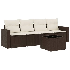 vidaXL 5 Piece Patio Sofa Set with Cushions Brown and Cream - With Table - 1 of 4
