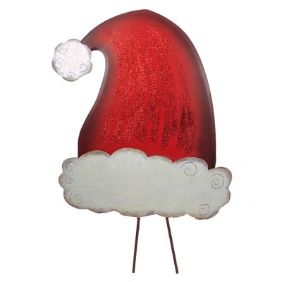 Home & Garden 37.75" Biggest Santa  Hat Ever Stake Christmas Yard Decor Round Top Collection  -  Decorative Garden Stakes