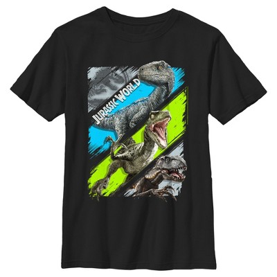 Boy's Jurassic World T. Rex And Velociraptors Panels T-shirt - Black ...
