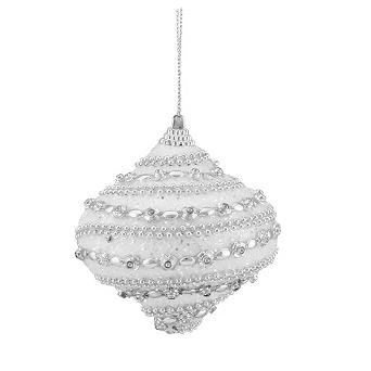 Northlight 3ct Beaded Shatterproof Christmas Onion Ornament Set 3" - White/Silver