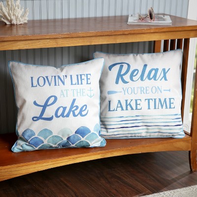 Lakeside Lake Living Throw Pillow Covers - Square Decorative Vacation Design - Set of 2