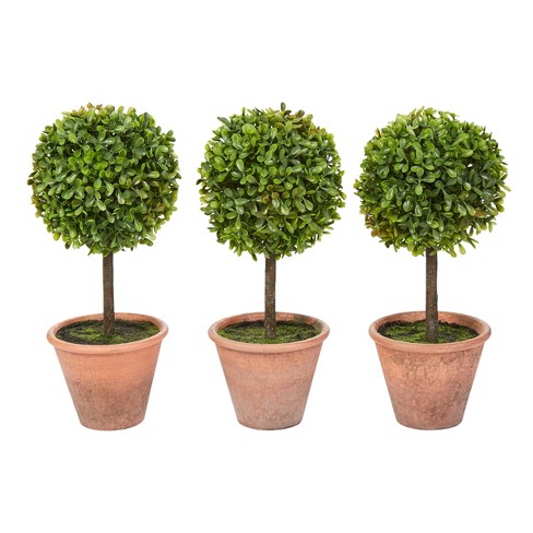 2 Green 5 Mini Boxwood Topiary Artificial Plants in Gray Planter Pots