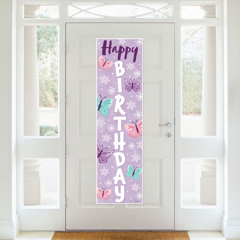 Big Dot of Happiness Beautiful Butterfly - Floral Birthday Party Front Door Decoration - Vertical Banner, 2 of 8