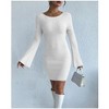 Womens Sweater Dress with Bell Sleeve Back Twist Lightweight Rib Dress with Round Neck Bodycon Sweater Dress Mini Fall Dress - 3 of 4