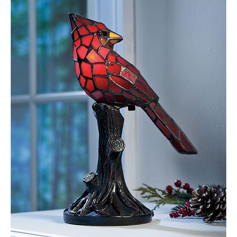 Plow & Hearth - Tiffany-Style Stained Glass Cardinal Accent Table Lamp, 1 of 2