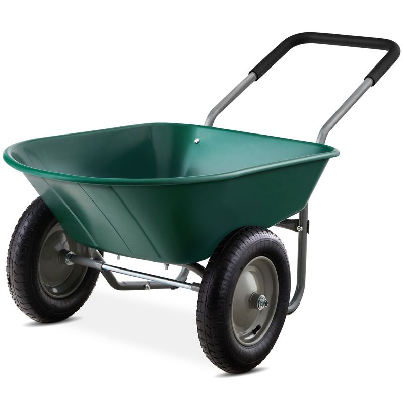 Best Choice Products Dual-Wheel Home Wheelbarrow Yard Garden Cart for Lawn, Construction - Green, 1 of 9