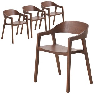 LeisureMod Dining Chair in Oak Wood Contemporary Accent Armchair with Open-Back Design Set of 4 Rivo Collection - 1 of 4