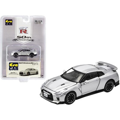Nissan GT-R (RHD) Super Silver with White Stripe "50th Anniversary Edition" Ltd Ed 1200 pcs 1/64 Diecast Model Car by Era Car