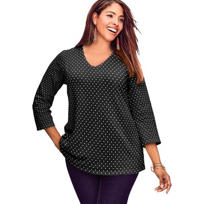 Jessica London Women's Plus Size Stretch Cotton V-Neck Tee