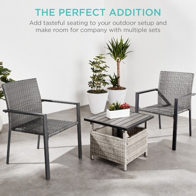 Set of 2 Gray Wicker Stackable Outdoor Dining Chairs with Armrests