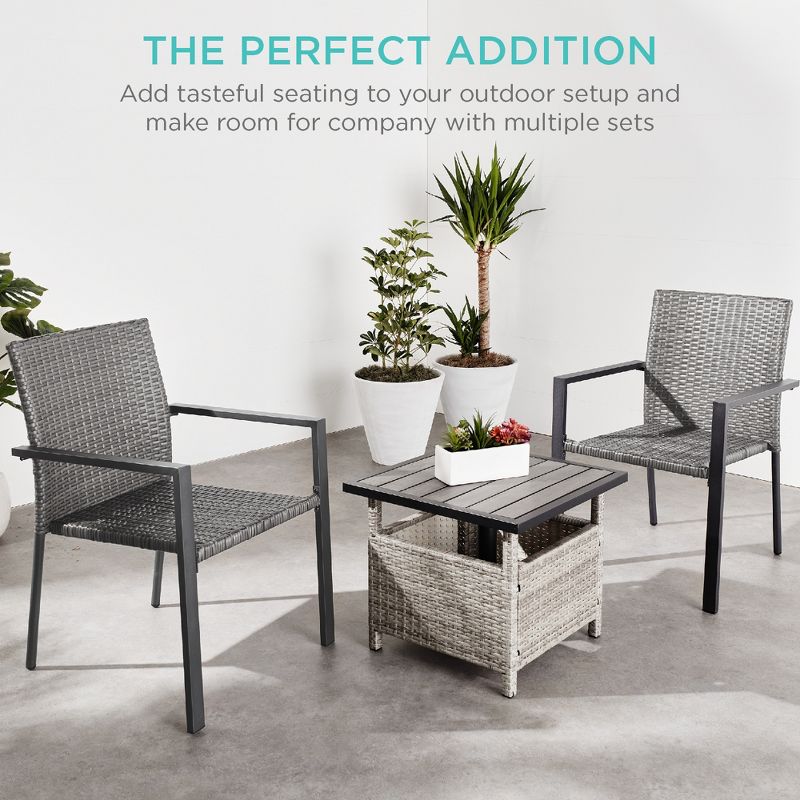 Best Choice Products Set of 2 Wicker Chairs, Stackable Outdoor Dining Furniture w/ Armrests, 5 of 8